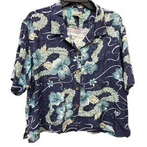Tommy Bahama Mens XL 100% Silk Hawaiian Aloha Shirt Blue Floral Short Sleeve